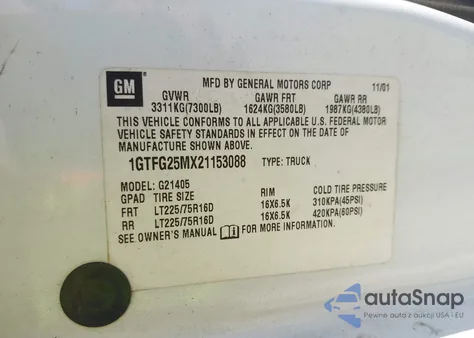 2002 GMC Savana Standard from USA, damaged, VIN 1GTFG25MX21153088